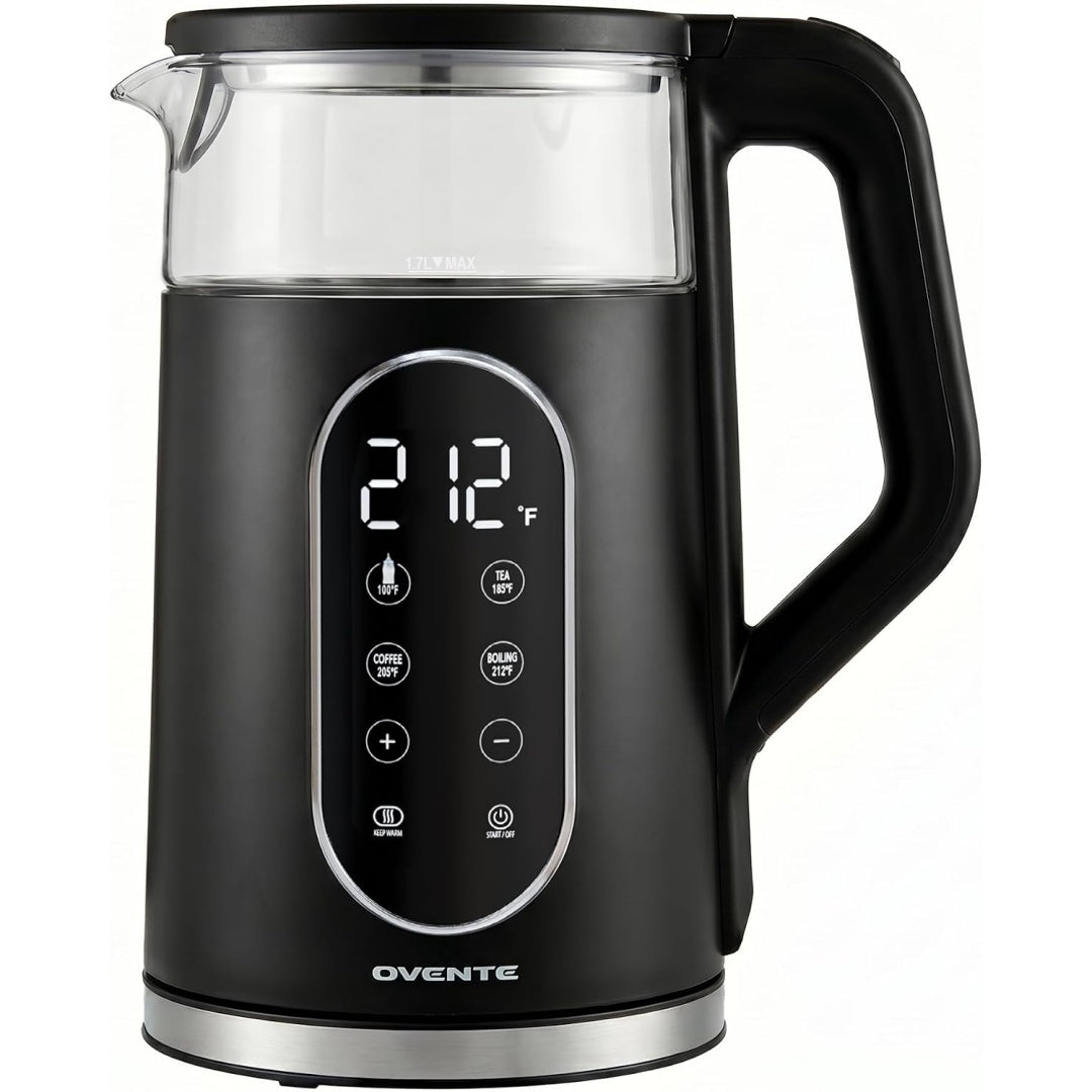 Un bollitore da sollevare per versare con potenza dichiarata di 1500 W e con recipiente in vetro