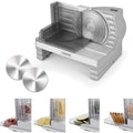 Affettatrice per porzionare gli ingredienti con corpo in acciaio inox e con appoggio antiscivolo