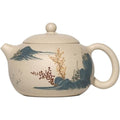 Teiera e tazza per una porzione di infuso di colore bianco e viola